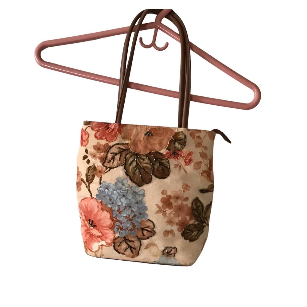 Vintage Beaded Satchel Purse with Flower Design